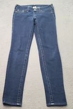 True Religion Jeans Women's 28 Blue Denim Stretch Flat Front Slim Fit Low Rise