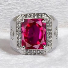 Ruby Emerald Cut Gemstone With 925 Sterling Silver Ring For Men's A80