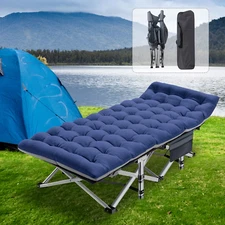 MOPHOTO Folding Camping Cot Sleep Heavy Duty Bed W/CarryBag Mattress Side Pocket