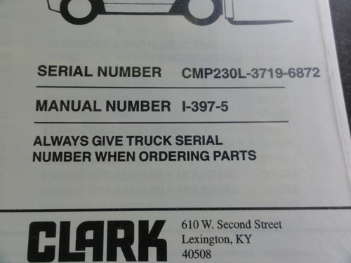Clark CMP230L CMP230L-3719-6872 Forklift Parts Manual I-397-5 - Picture 2 of 3