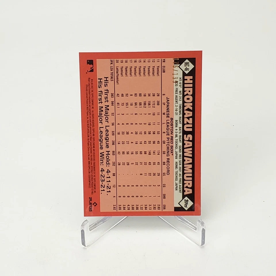 Hirokazu Sawamura 2021 Topps Update 1986 Mojo Chrome Refractor RC #86C-46 76/199 - Image 2 of 4