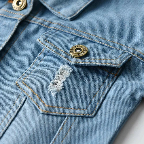 Niño pequeño Bebé Niños Niñas Chaqueta Denim Niños Botón Bolsillo Jeans Chaqueta Top Abrigo - Imagen 7 de 12