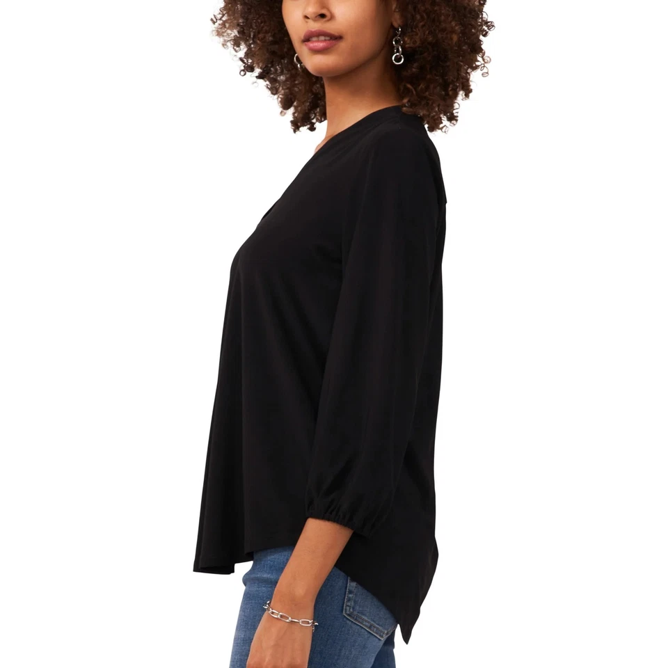 Nuevo sin usar Vince Camuto Top para mujer fluido cuello en V clásico negro talla S $60 8HL091 Foto 3 de 3