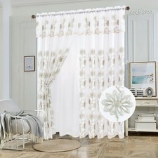 2 Layers Voile Sheer Embroidered Rod Pocket Window Curtain Panel and Valance 061