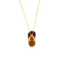 iJewelry2 - 14K Yellow Gold Flip Flop Pendant - Tiger Eye