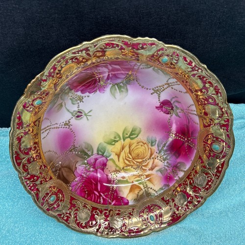 AT Nippon Hand Painted Roses & 22K Gilded Moriage Bowl 10” Wide.( Please Read) - Picture 13 of 21
