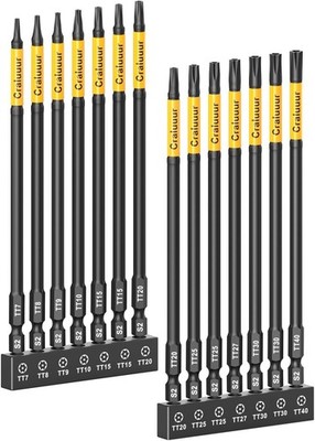 14PCS Impact Long Torx Bit Set 6 Inch T7 T40 Tamper Proof Star Bits Set Magnetic