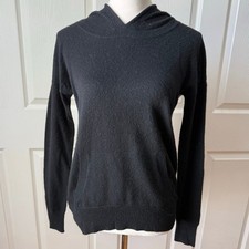 Autumn Cashmere Black Ivory Cable Knit Cashmere Hoodie Womens Size XS Oversized