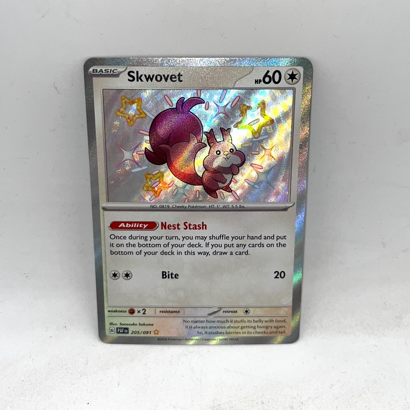 Skwovet 205/091 Shiny Rare Paldean Fates Pokemon Holo Near Mint