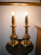 Vintage Large Pair Of Brass Candlestick Table Lamps