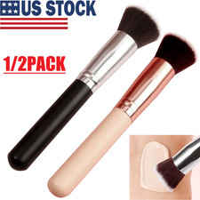 2Pcs Pro Foundation Makeup Brush Flat Top Kabuki for Blending Liquid Cream US