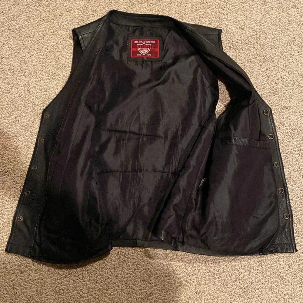 Vintage Interstate Leather Biker Vest Eagle American Flag Patch SZ Medium image 6
