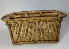 Vintage Utensil Caddy Bamboo Wicker BBQ Boho Coastal Kitchen Organizers EUC