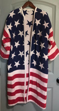 VTG Made in USA American Flag Knit Duster Cardigan women, Blanket Coat OS Cotton