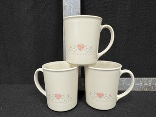 Corning Corelle Forever Yours Set of 3 Cup Mug Pink Heart Vintage Discontinued