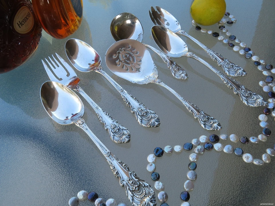 7pc WALLACE SIR CHRISTOPHER ALL- STERLING SILVER OLD FLATWARE SET SERVERS 22Oz! - Image 3 of 4