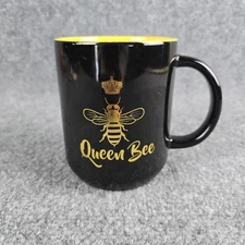 Queen Bee Oversized Coffee Tea Mug Cup Black Yellow Ceramic 20 oz Bumble Bee