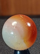 3/4" Akro Master Flame Red to Peach Patch Lucent/Clear Shooter GOOD Marble B37