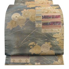 Vintage Green Silk Fukuro Obi, Kansai Style, Excellent Condition
