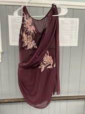 Balera Semi Custom Asymmetrical Mesh Drape Dress Raisin Red Dance Costume XL