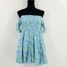 American Eagle Off Shoulder Dress Medium Smocked Flounce Spring Summer Cottage
