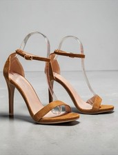 Tan Faux Suede Ankle Strap High Heel Sandals For Women