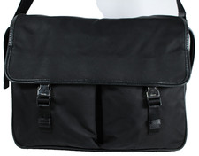 PRADA Black Tessuto Nylon Saffiano Leather Large Messenger Bag