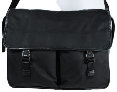 PRADA Black Tessuto Nylon & Saffiano Leather Large Messenger Bag