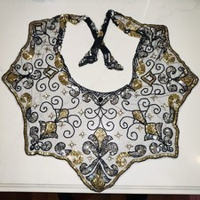 Beaded Lace Vintage Gold Black Shawl Wrap Tulle Pretty