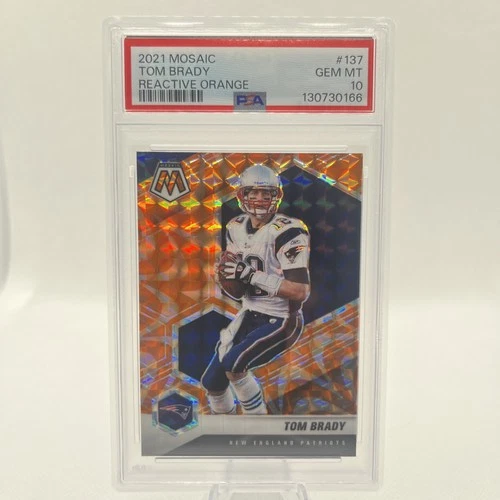 2021 Panini Mosaic - Tom Brady #137 Mosaic Reactive Orange Prizm PSA 10 Gem Mint