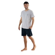 MEXX Herren T-Shirt Schlafanzug Kurzarm Short-Pyjama KURZ Rundhals - Grau/Navy