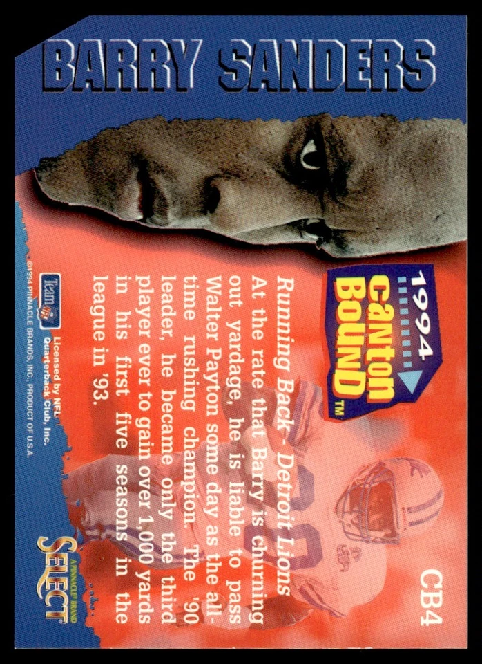 1994 Select Canton Bound Barry Sanders Detroit Lions #CB4 - Image 2 of 2