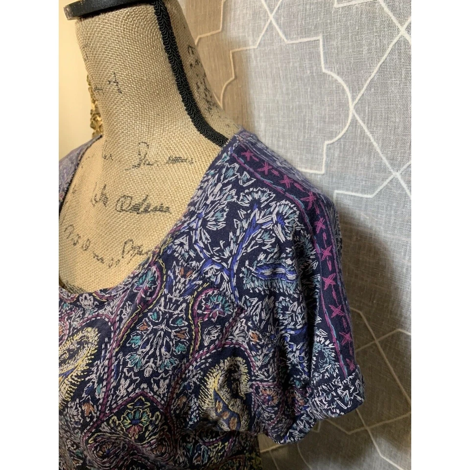 Blusa Camisa Campesina Festival Cachemira Túnica Hippie Boho Talla M Marca Lucky Usada en Excelente Condición Foto 2 de 4