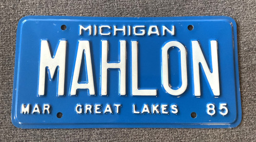 RARE 1985 MICHIGAN MAHLON PERSONALIZED VANITY LICENSE PLATE ORIGINAL BIBLE ETC