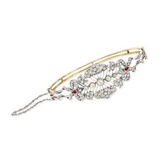 Vint Cult Prl & Diamond Openwork Bngl Brclt w Garnets in Platinum & 18k Gold 8