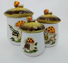 Vintage Mushroom Canister Set Sears Roebuck 1983 Classic Kitchenware Cookie Bins