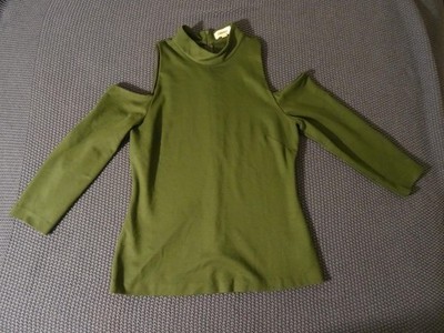 L Agence Top Womens Large Green Cold Shoulder Long Sleeve Mock Neck Stretch