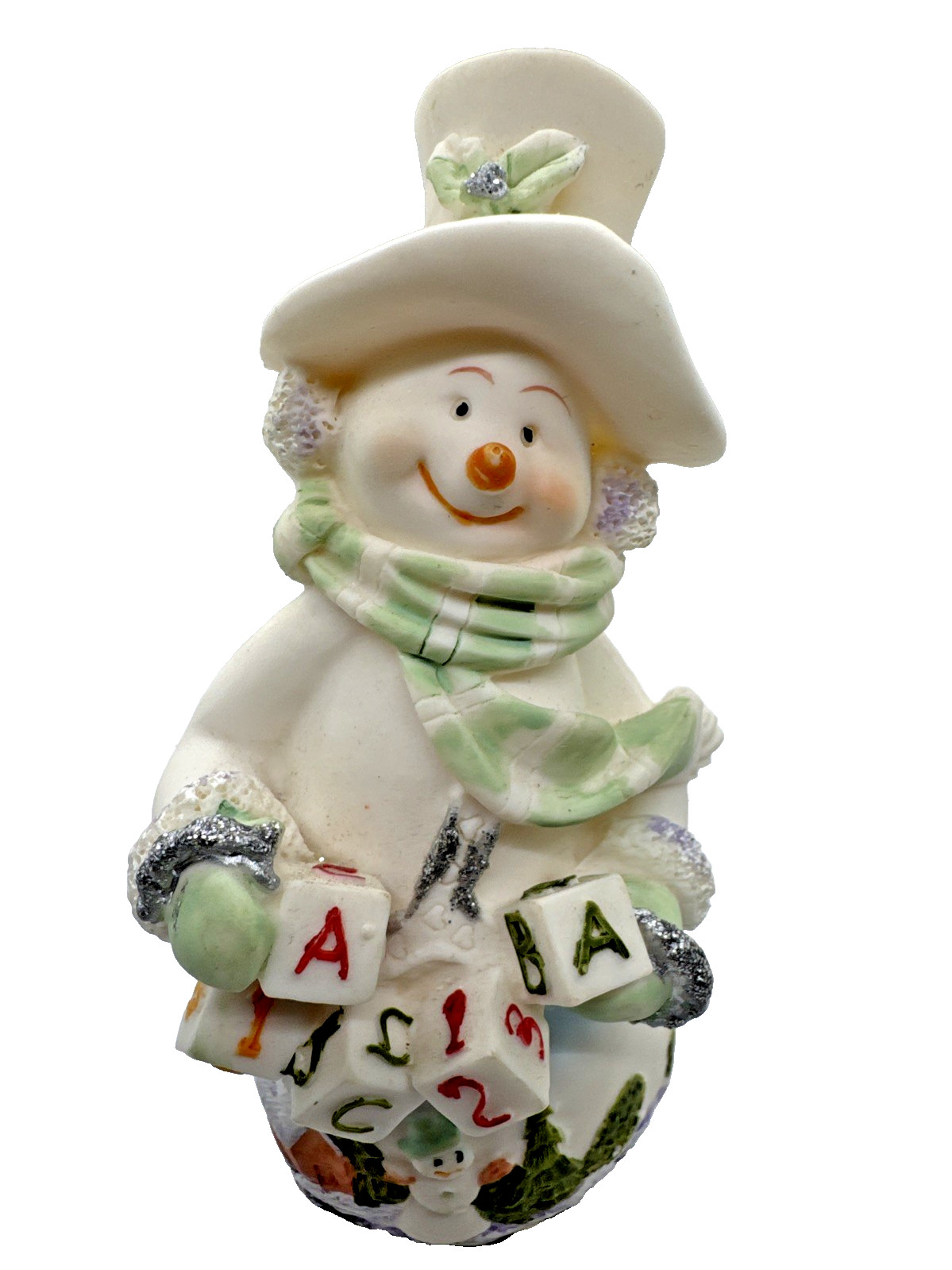 Ks Collection Christmas Snowman Figurine ABC 123 Toy Blocks Vintage Frosty Decor