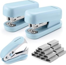 Mini Stapler with Staples, Blue Stapler Set Includes Two Small Staplers, One