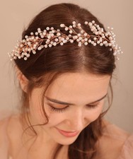 Gold Pearl Hair Vine Headband Crystal Bridal Wedding Head Piece Accessories