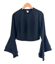 Venus Black Cropped Jacket Dramatic Long Bell Sleeves Size 8 Top Evening Party