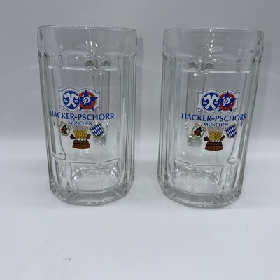 Hacker-Pschorr Munchen BEER Glass MUGS. SET OF 2. ECU
