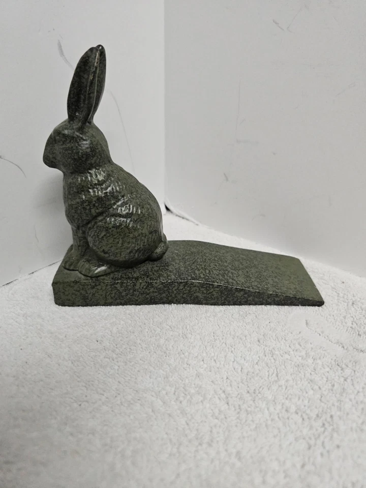 Bunny Rabbit Doorstop Wedge Cast Iron Rustic Marble Styled with Felt Bottom - Image 3 of 4