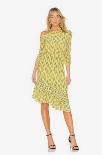 Saloni Lexie Dress s.8 (US 4) Yellow Asymetrical Off Shoulder Silk  - Picture 1 of 11
