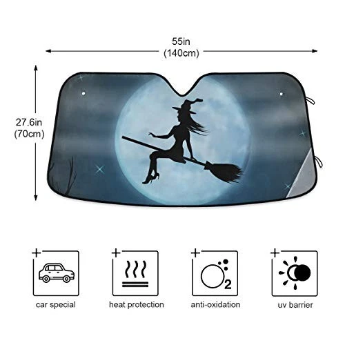 Car Windshield Sun Shade Block UV Rays Sun Visor Halloween Witch Moon Star