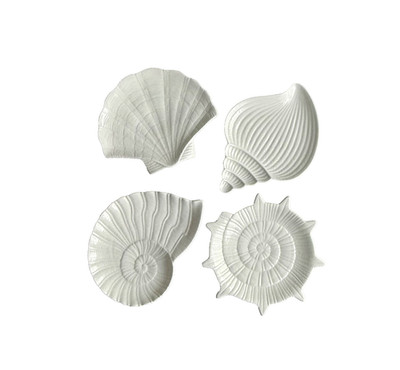 Set of 4 White Sea Shells Nautical Beach Salad Appetizer Serving Plates