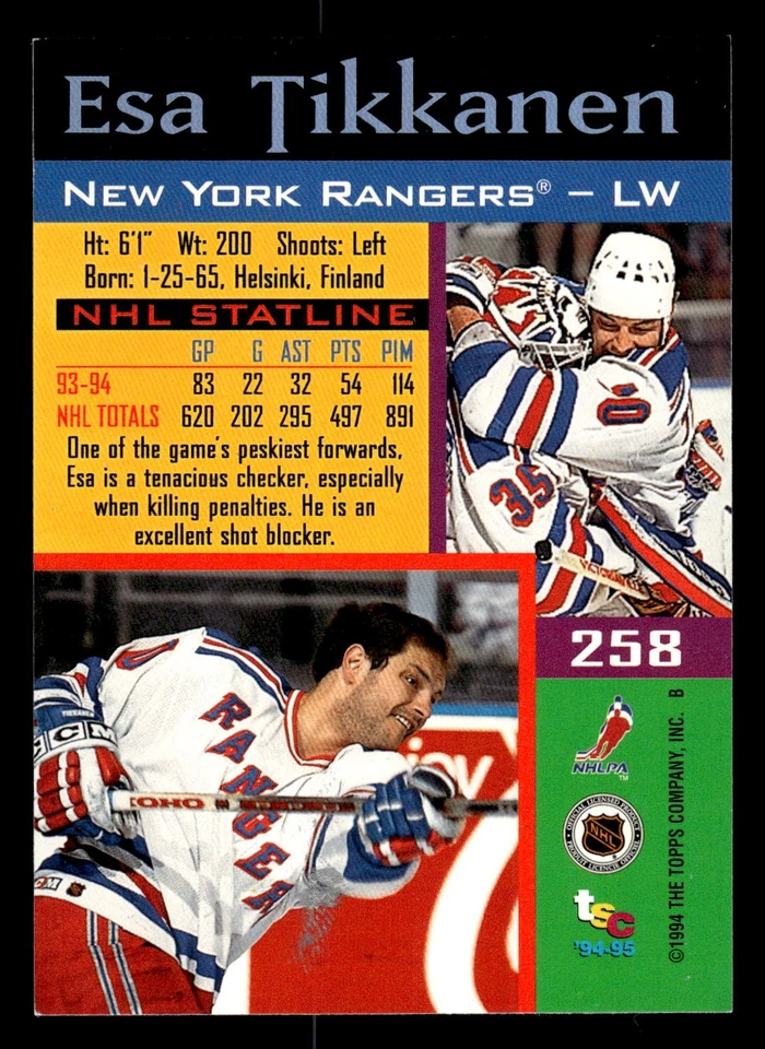 Esa Tikkanen 1994-95 Stadium Club #258 New York Rangers - Image 2 of 2