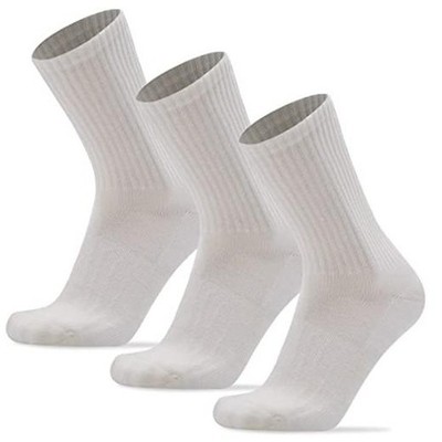 3 Pack Men's Merino Wool Hiking Crew Socks Womens Large-X-Large 3 Pairs White