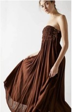 Free People Strapless Maxi Dress Brown Smocked Bodice Flowy Size S NWOT