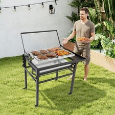 BBQ Charcoal Grill W/Wheel Steel 360 Rotating Barbecue Grill for Camping/Garden